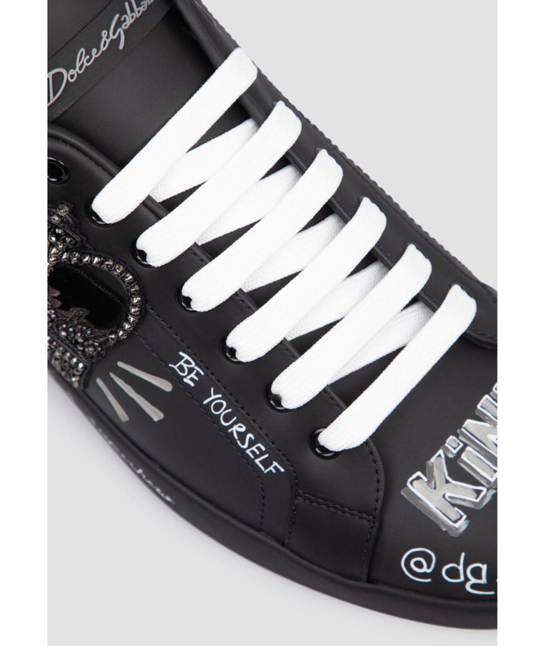 DOLCE&GABBANA Черные кожаные низкие кроссовки / кеды, фото 4