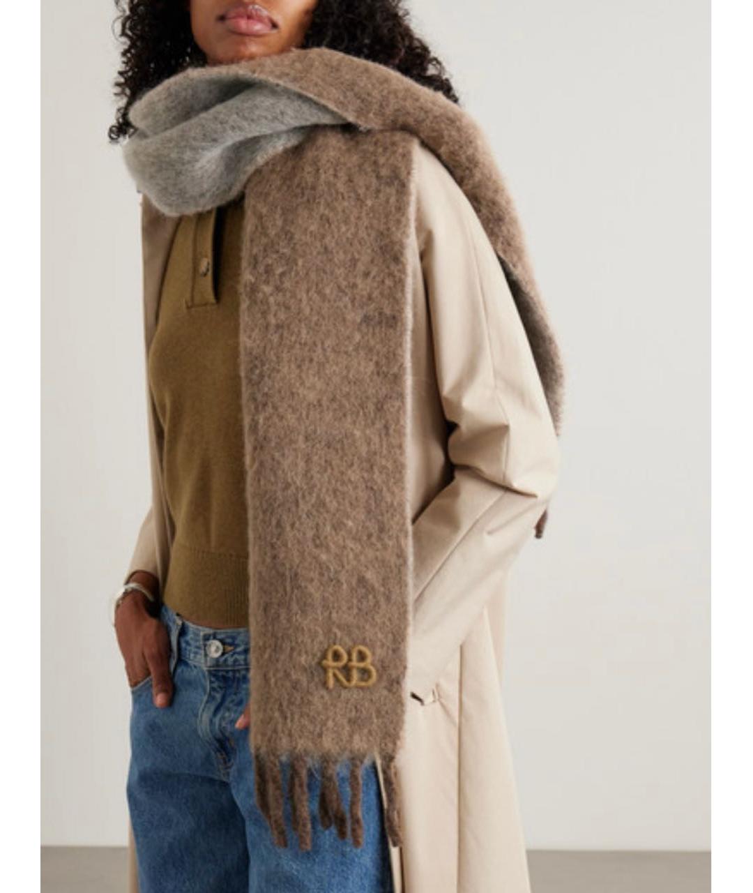 RUSLAN BAGINSKIY Коричневый шерстяной шарф, фото 3