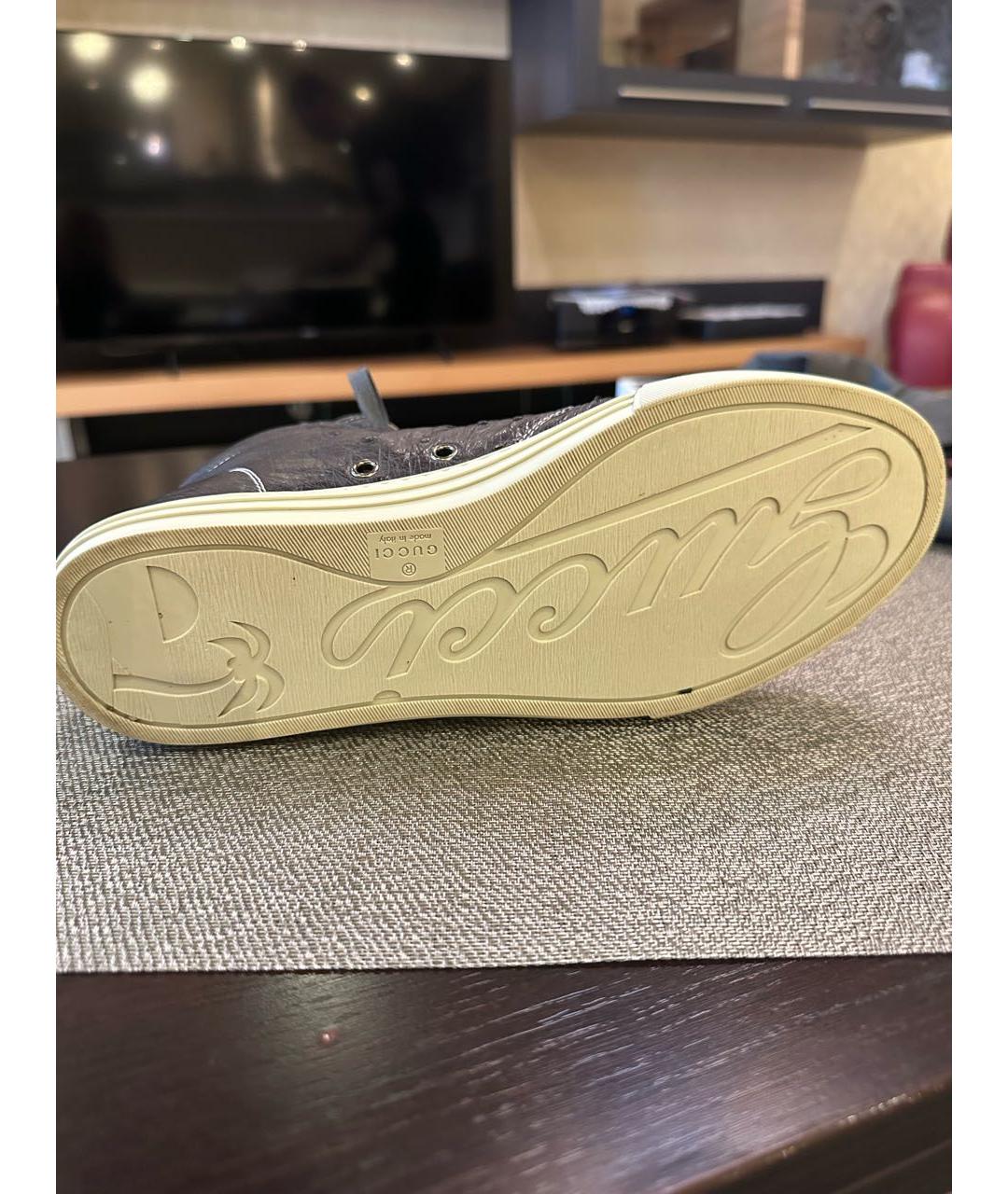 GUCCI Антрацитовые кожаные высокие кроссовки / кеды, фото 6