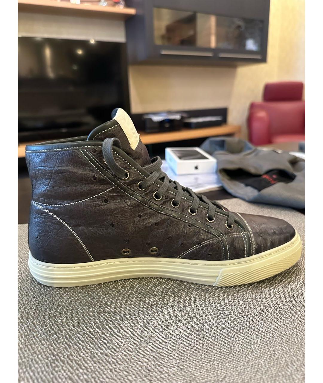 GUCCI Антрацитовые кожаные высокие кроссовки / кеды, фото 4