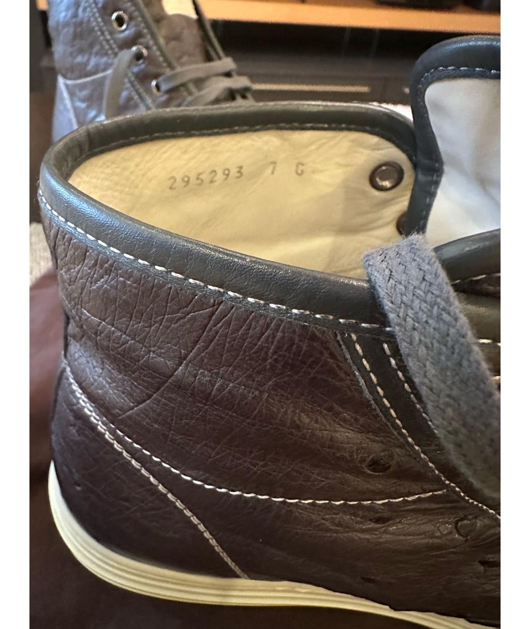 GUCCI Антрацитовые кожаные высокие кроссовки / кеды, фото 5