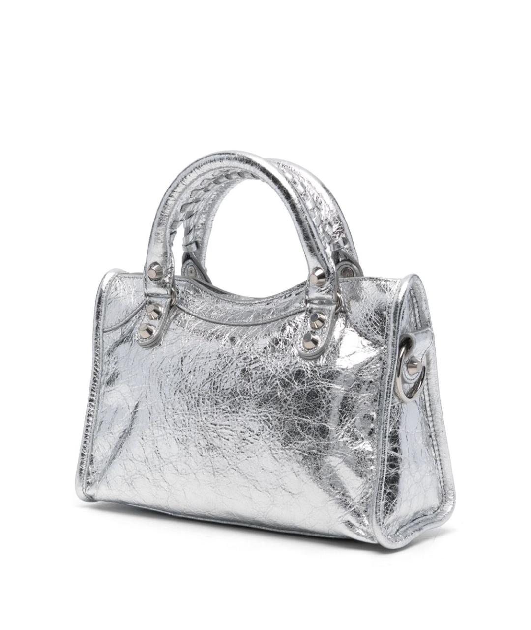 BALENCIAGA Серебряная кожаная сумка тоут, фото 4