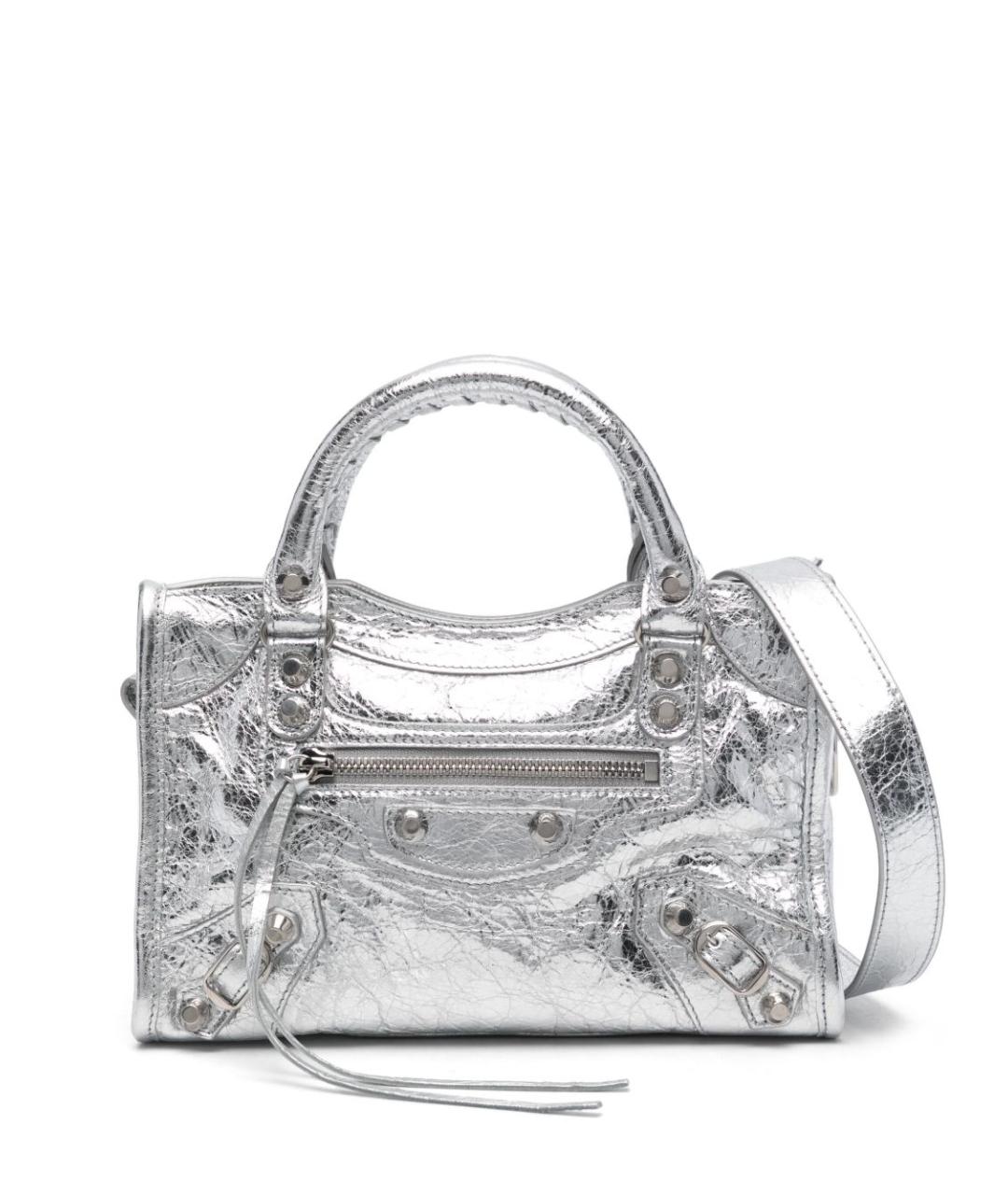 BALENCIAGA Серебряная кожаная сумка тоут, фото 1