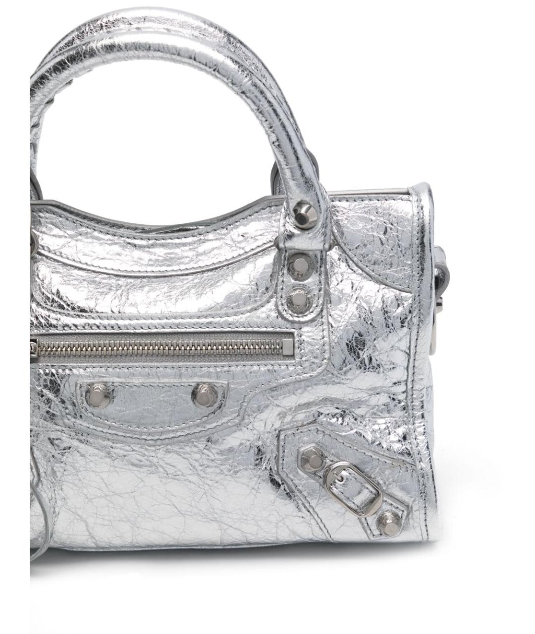 BALENCIAGA Серебряная кожаная сумка тоут, фото 3