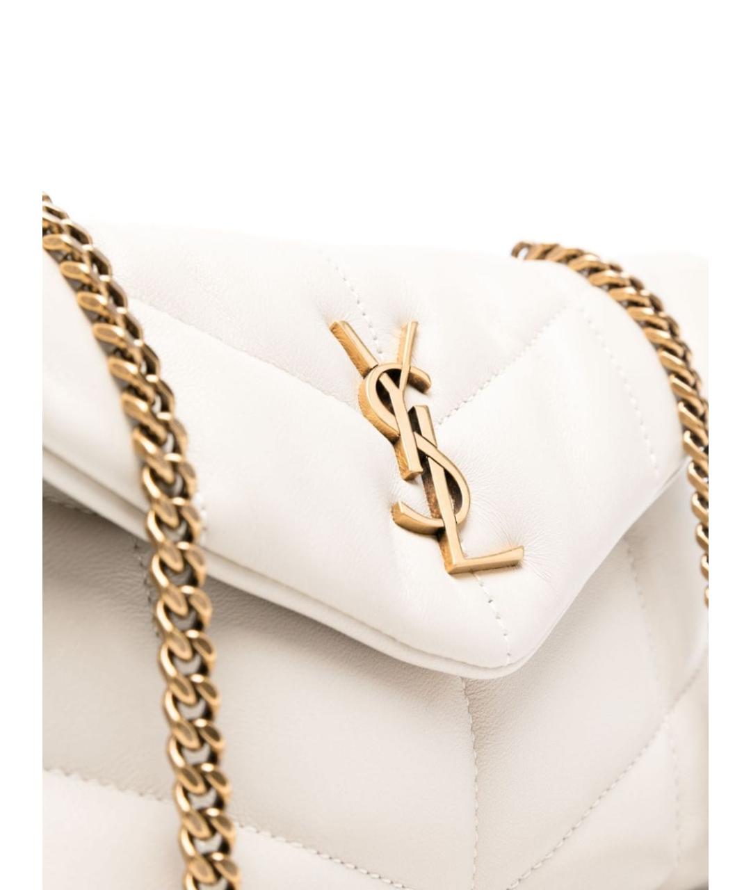 SAINT LAURENT Белая кожаная сумка через плечо, фото 5