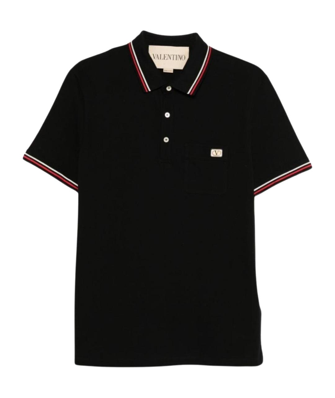 VALENTINO Черное хлопковое поло с коротким рукавом, фото 1