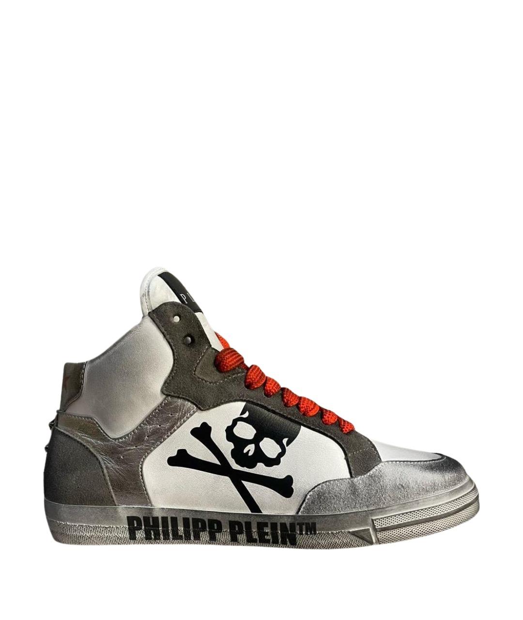 PHILIPP PLEIN Белые кожаные кроссовки, фото 1