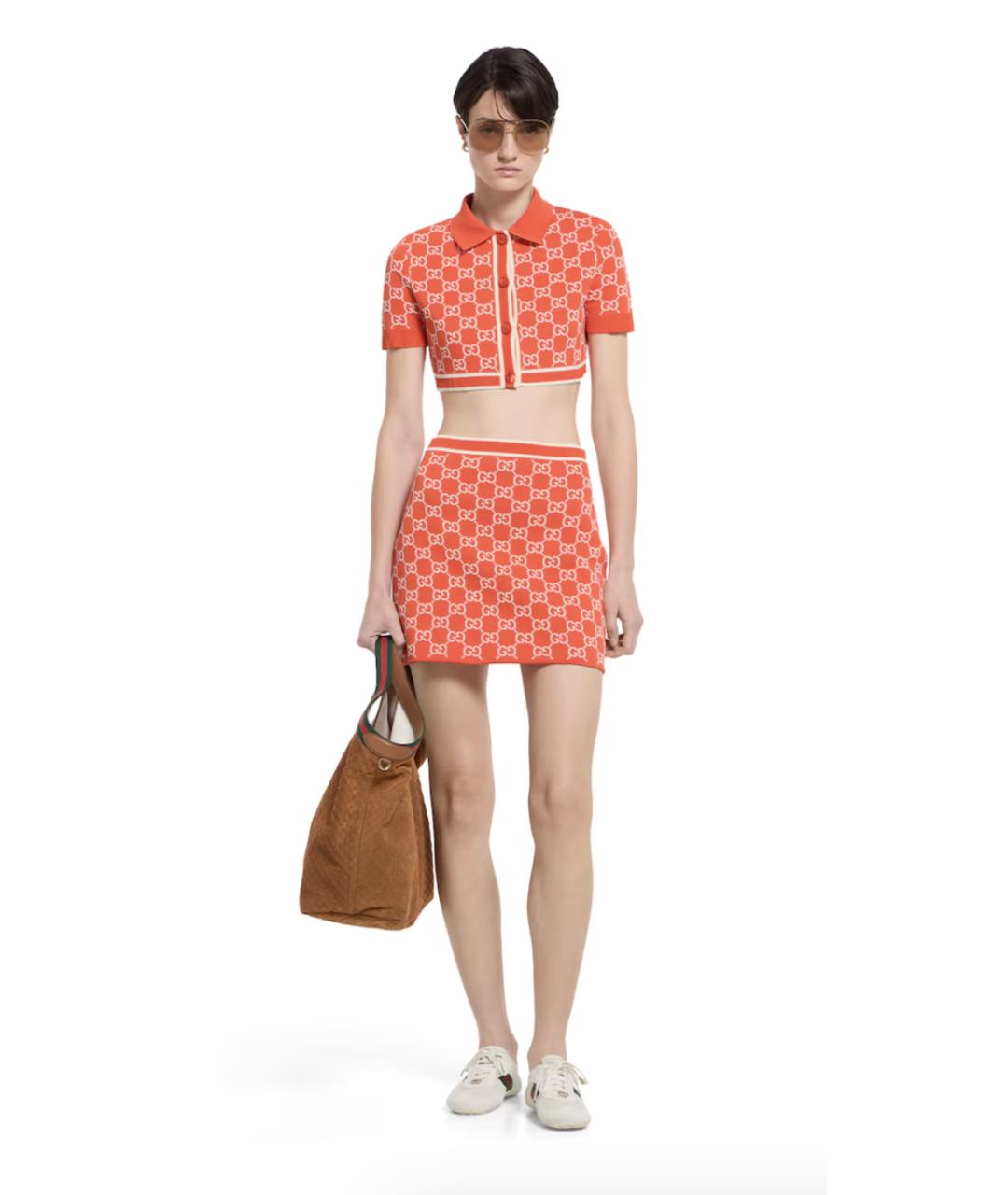 GUCCI Оранжевая хлопковая юбка мини, фото 2
