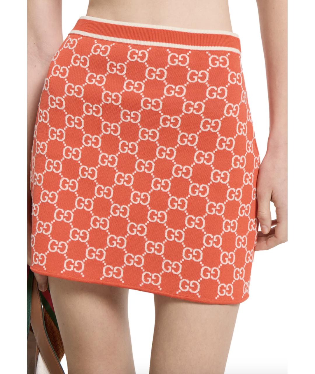 GUCCI Оранжевая хлопковая юбка мини, фото 3
