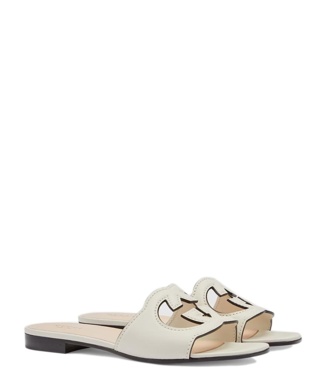 GUCCI Белые кожаные шлепанцы, фото 2