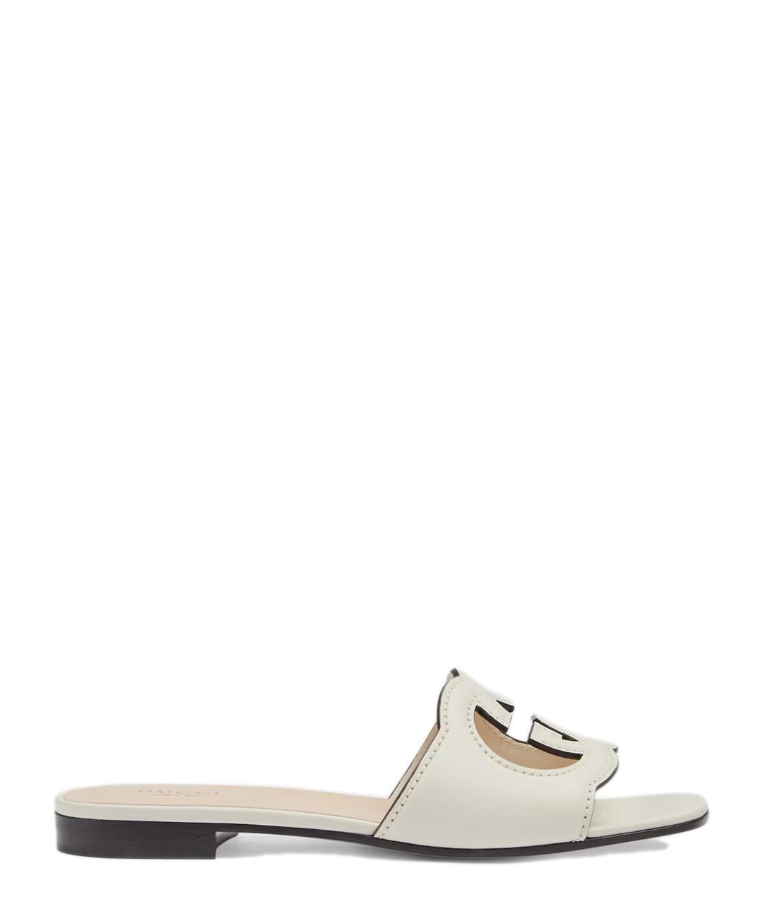 GUCCI Белые кожаные шлепанцы, фото 1