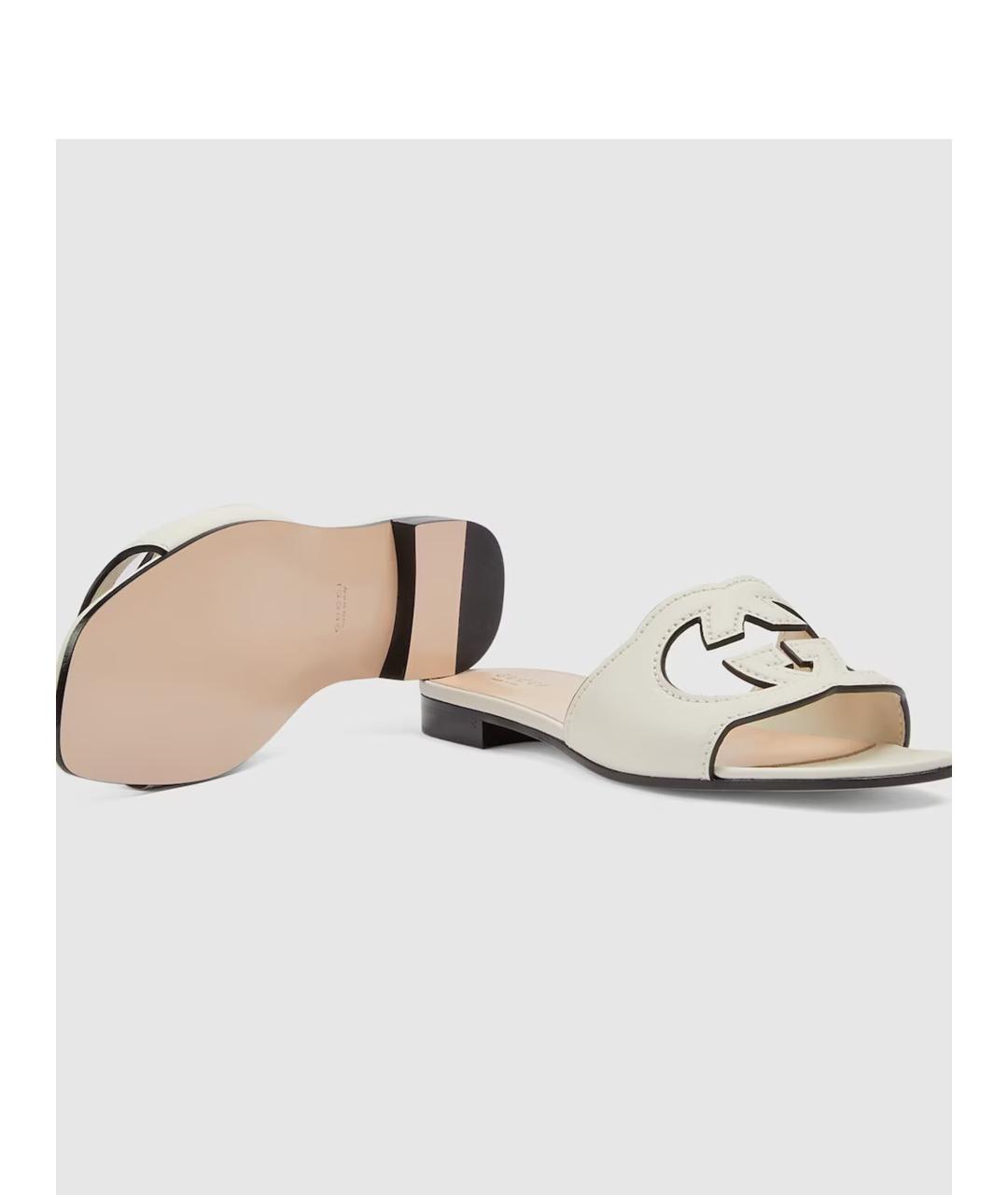 GUCCI Белые кожаные шлепанцы, фото 6