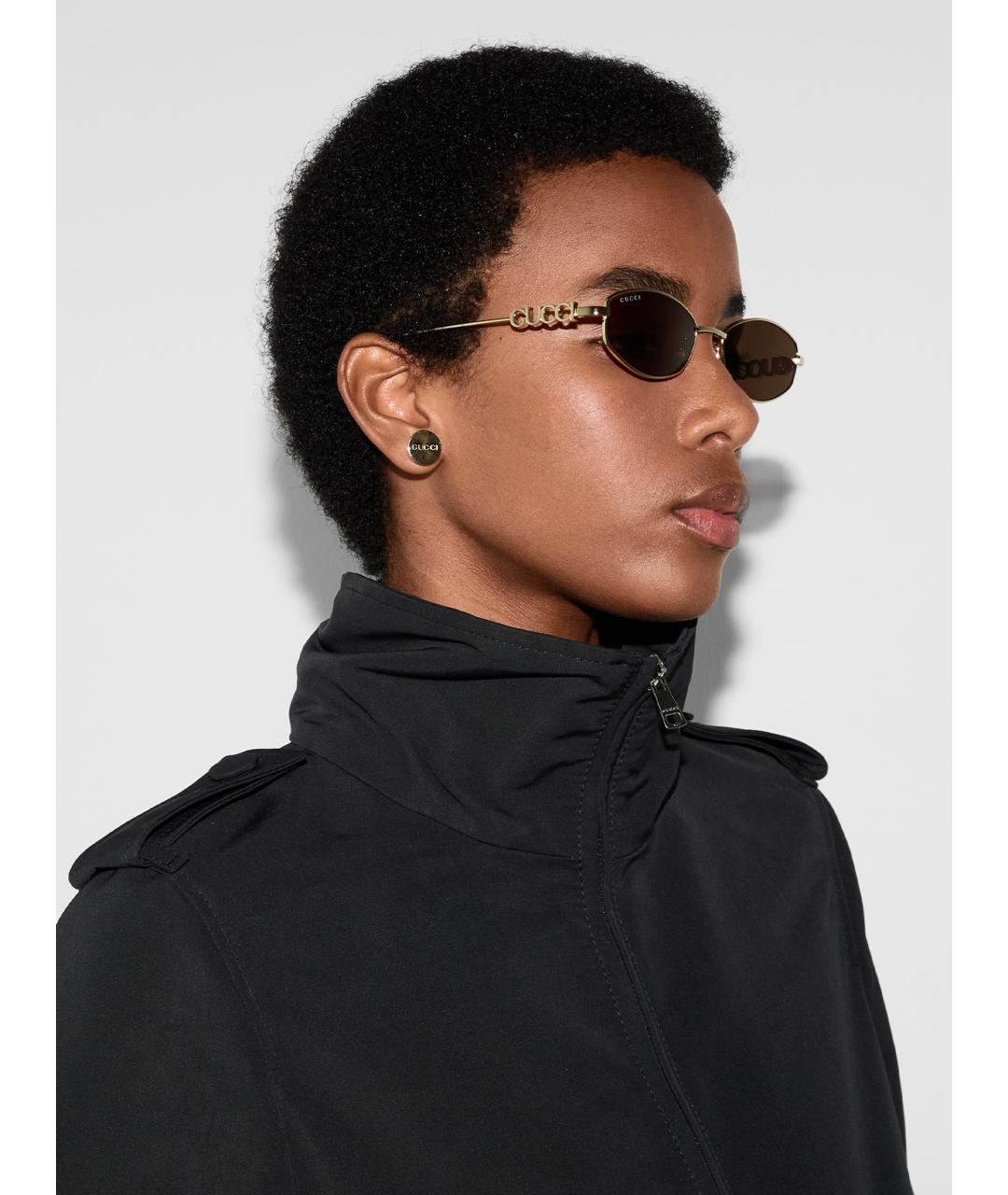 GUCCI Золотые металлические солнцезащитные очки, фото 2