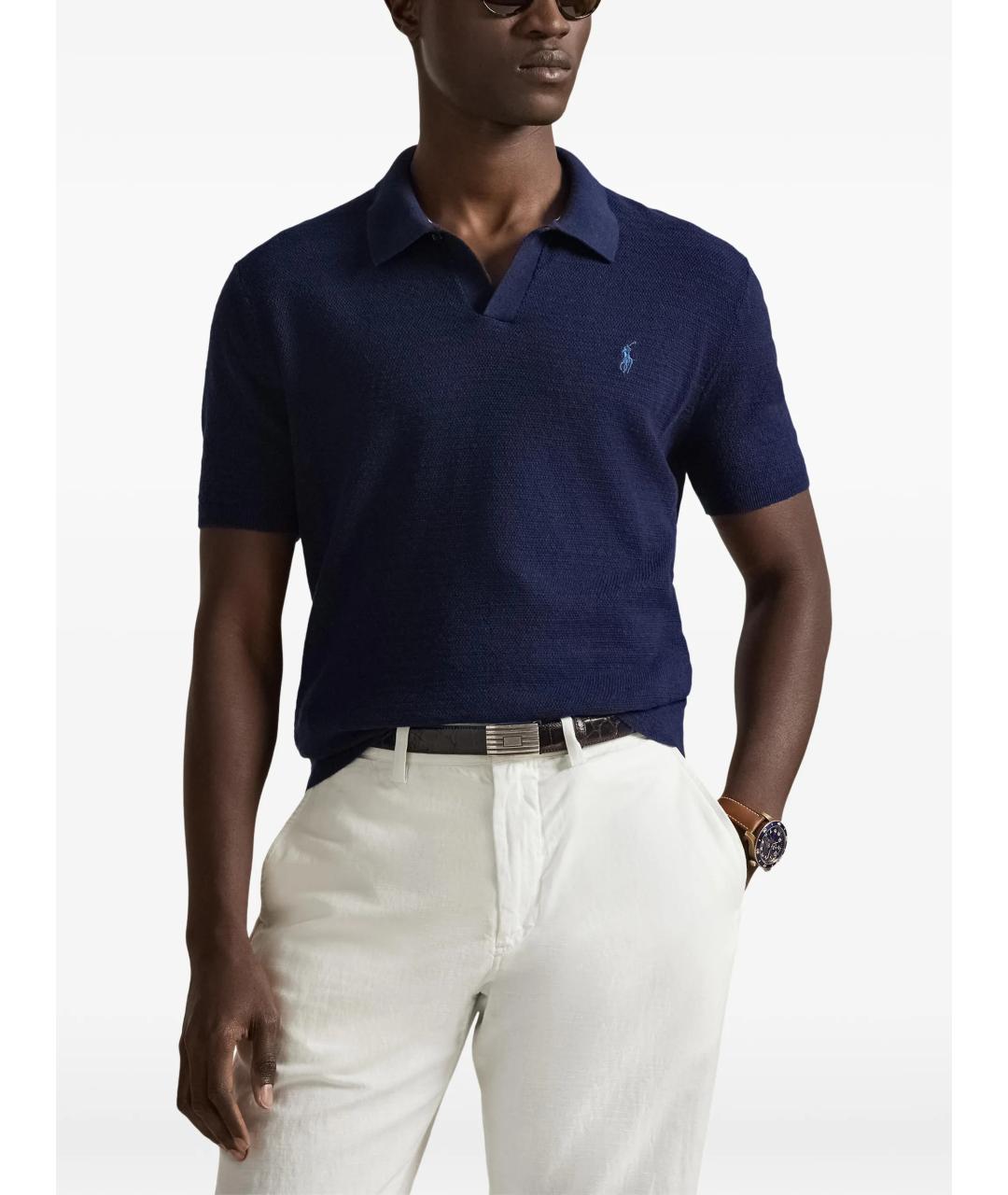 POLO RALPH LAUREN Синее хлопковое поло с коротким рукавом, фото 3