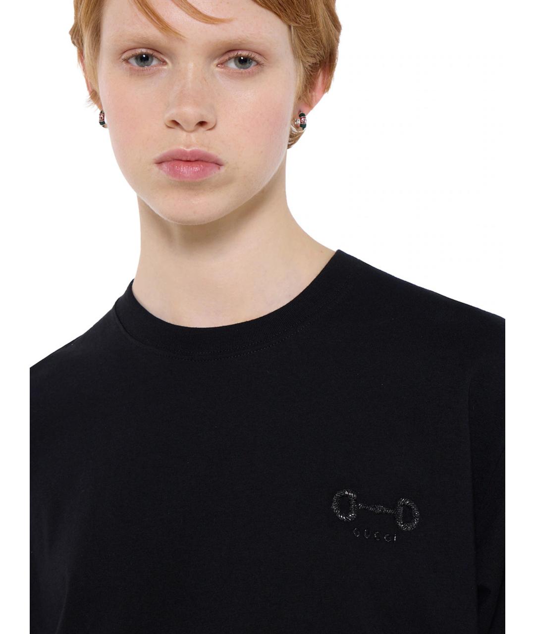 GUCCI Черная хлопковая футболка, фото 3
