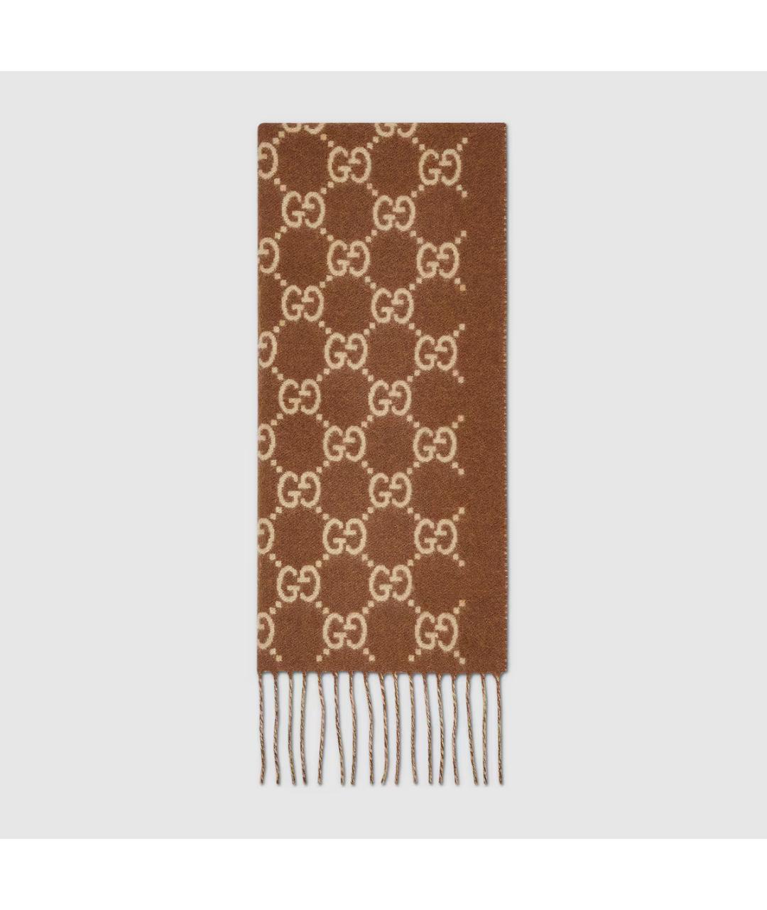 GUCCI Коричневый кашемировый шарф, фото 4