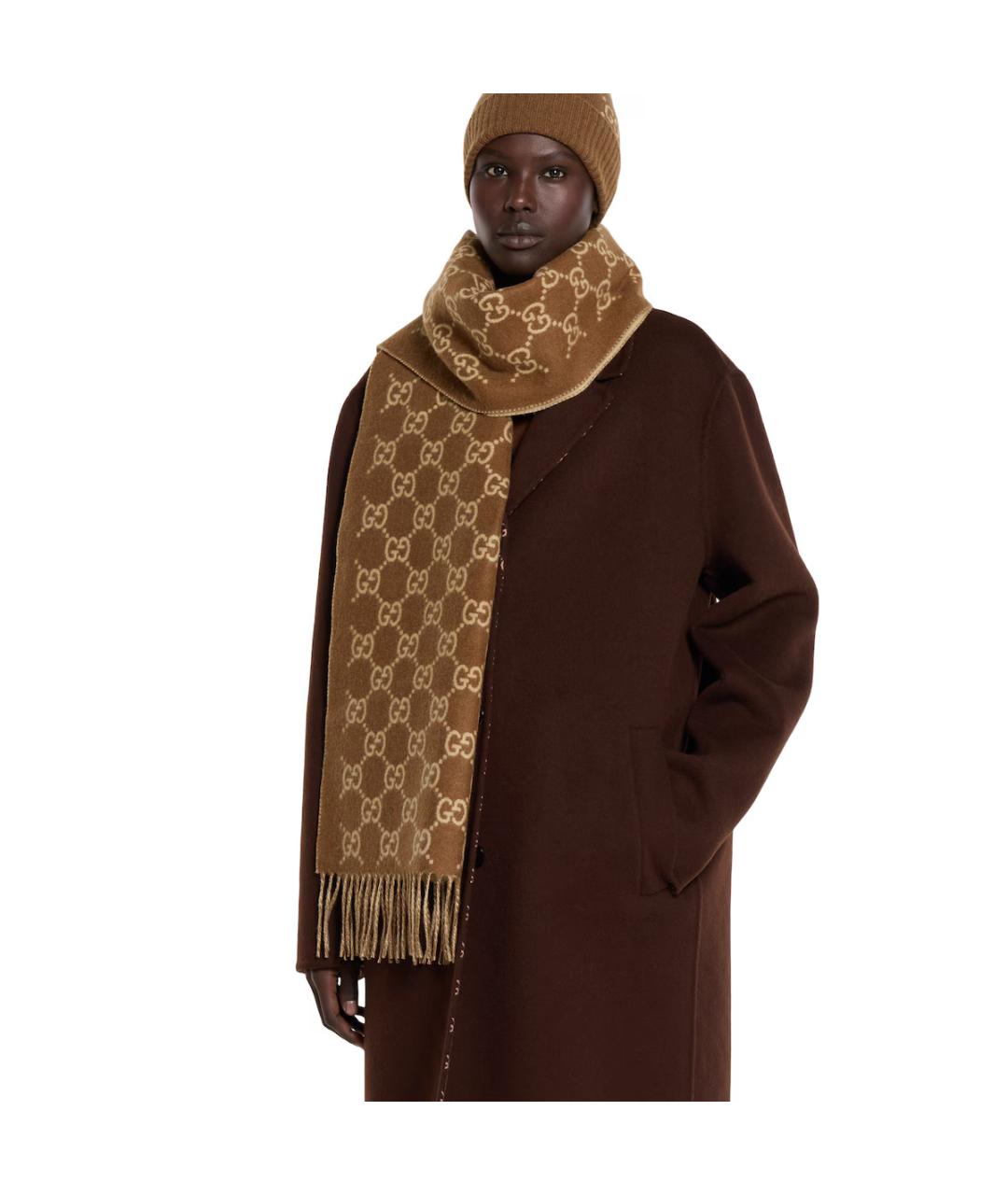 GUCCI Коричневый кашемировый шарф, фото 2