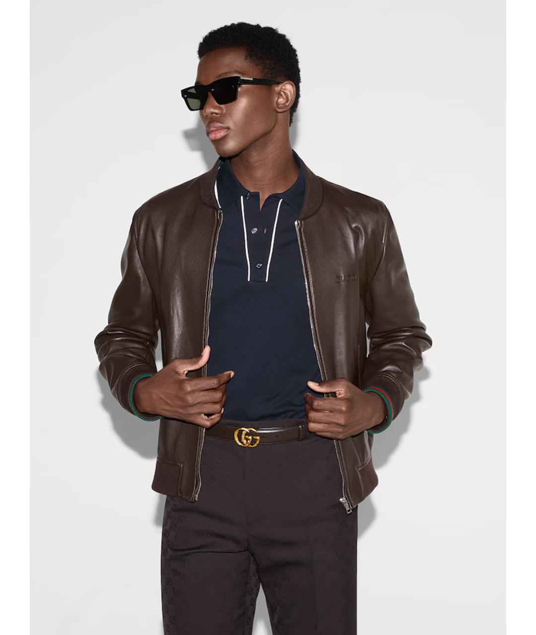 GUCCI Темно-синее хлопковое поло с коротким рукавом, фото 7