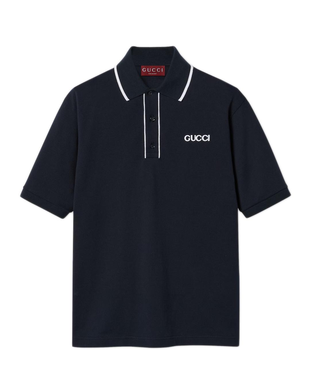 GUCCI Темно-синее хлопковое поло с коротким рукавом, фото 1
