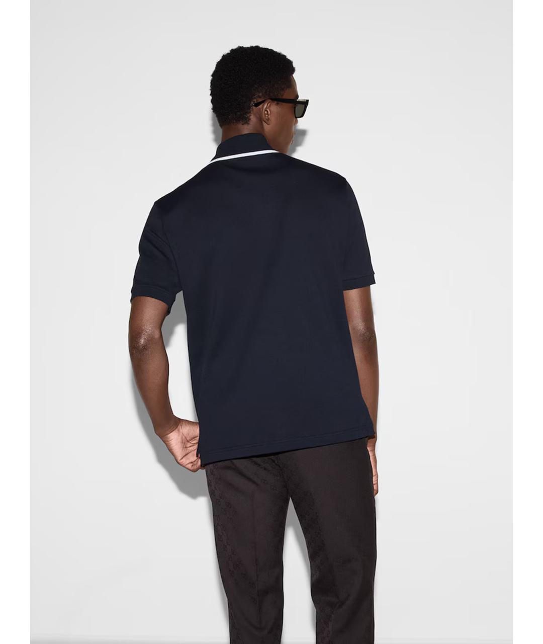 GUCCI Темно-синее хлопковое поло с коротким рукавом, фото 4