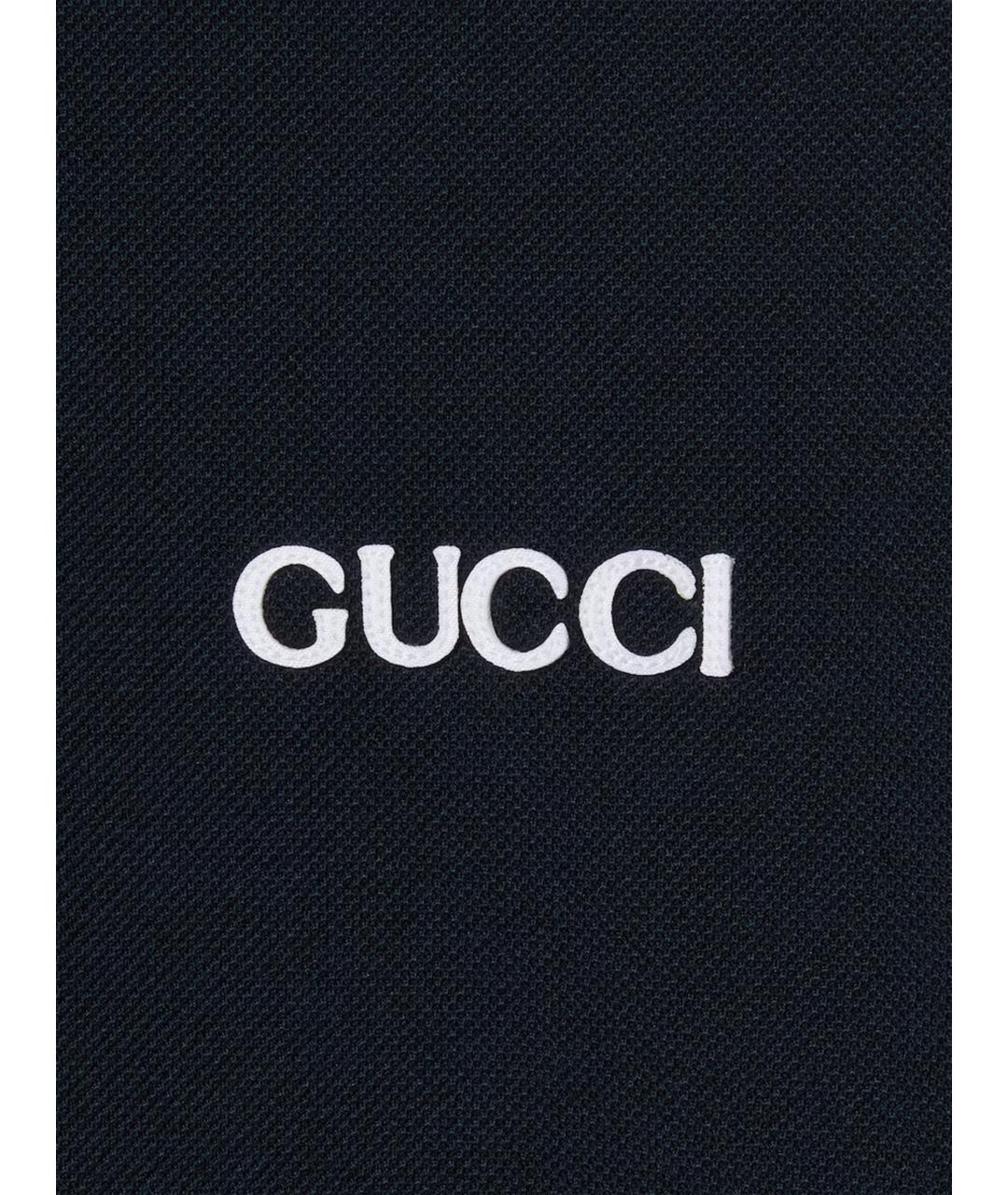 GUCCI Темно-синее хлопковое поло с коротким рукавом, фото 6