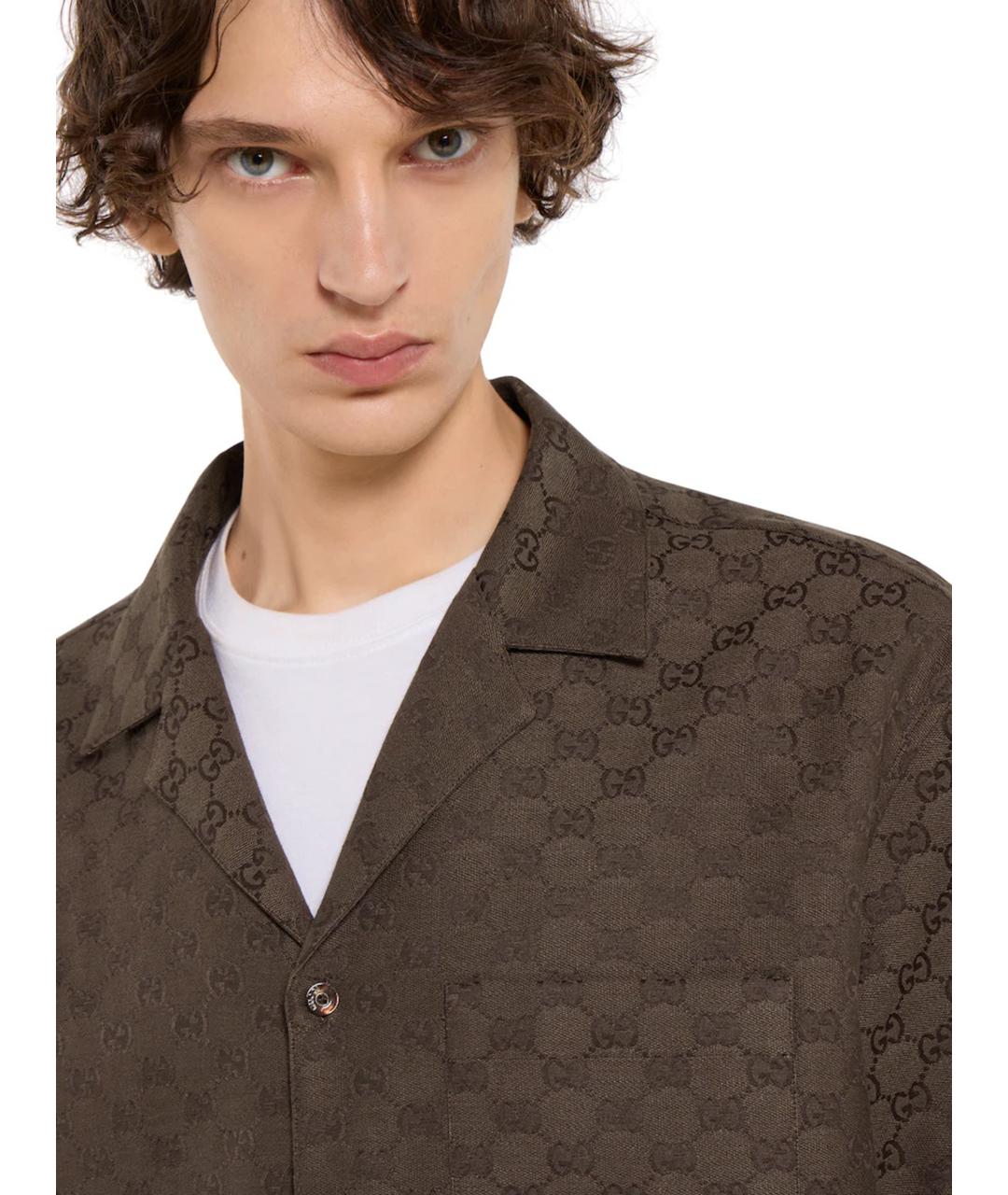 GUCCI Коричневая льняная кэжуал рубашка, фото 3