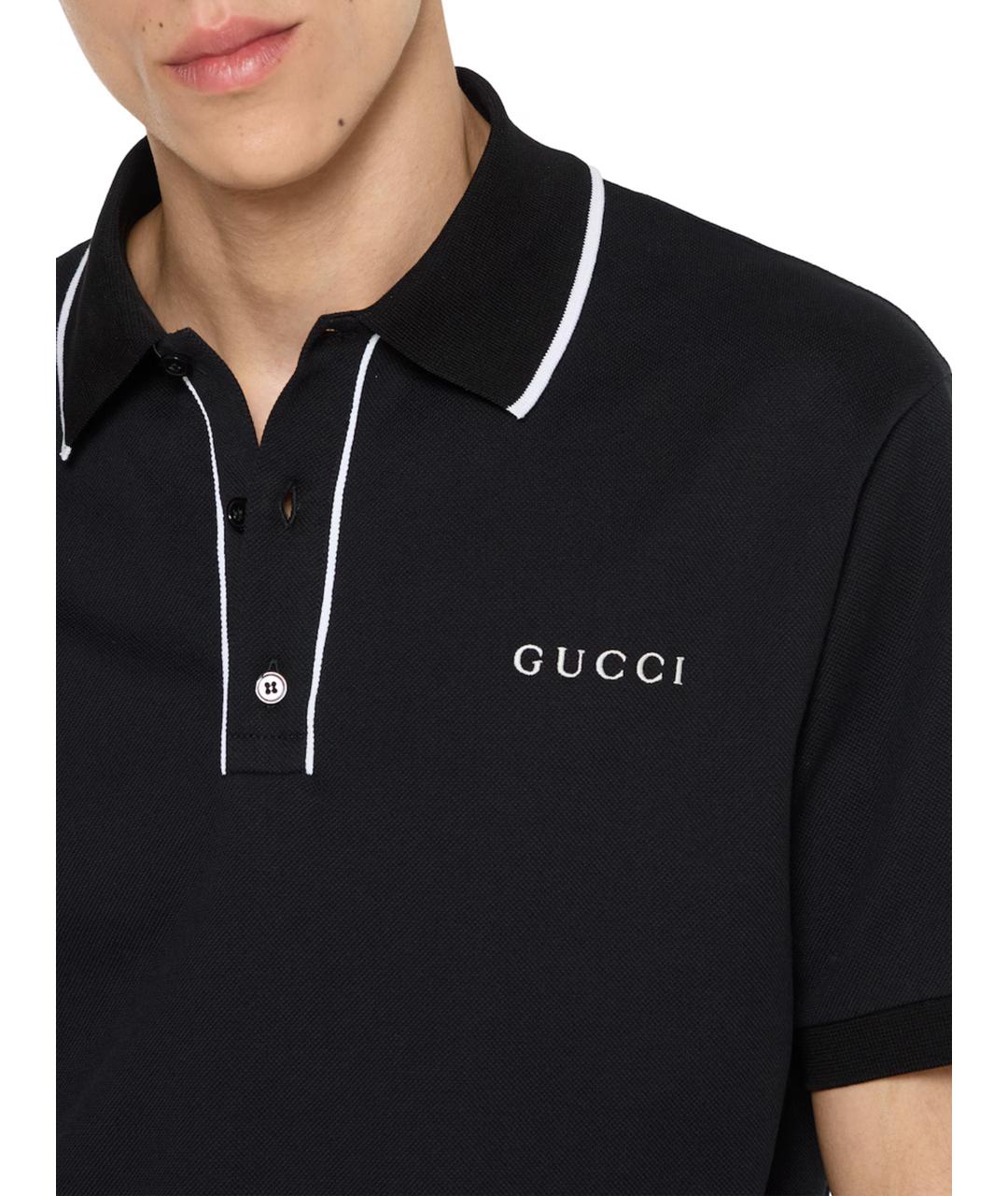 GUCCI Черное хлопковое поло с коротким рукавом, фото 5