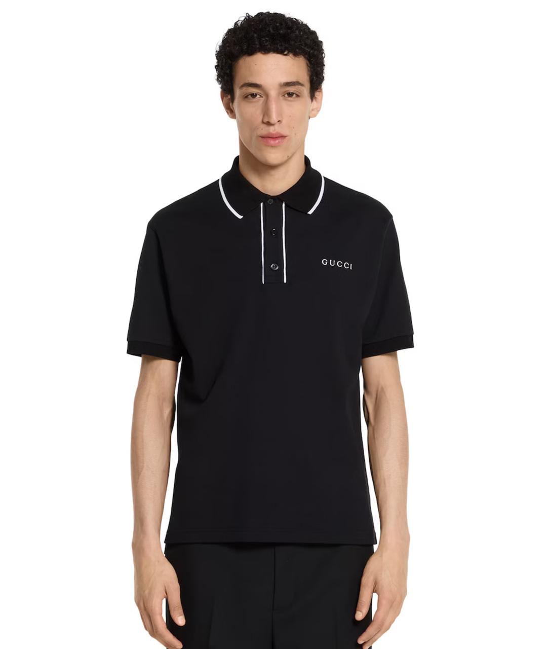 GUCCI Черное хлопковое поло с коротким рукавом, фото 3