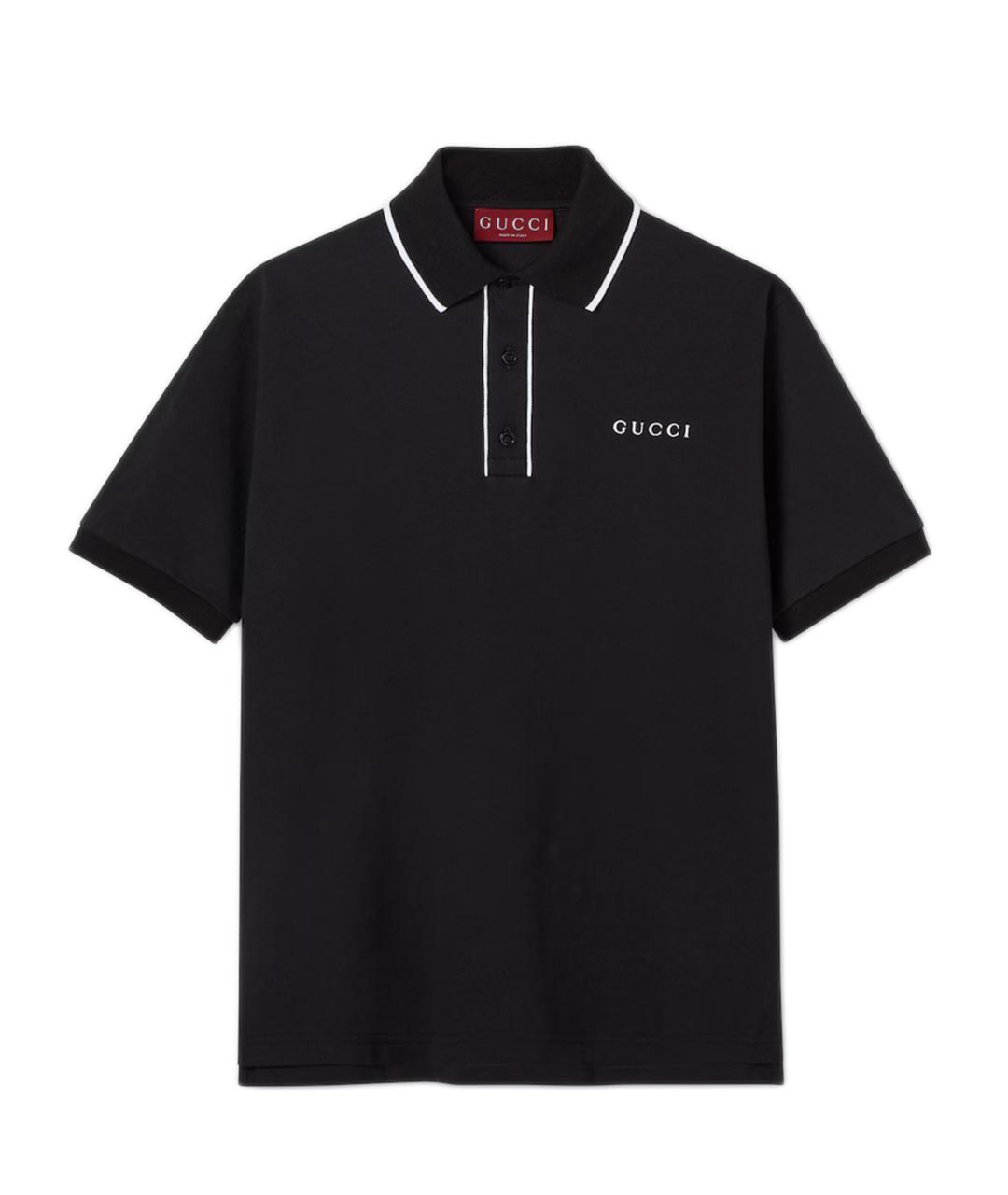 GUCCI Черное хлопковое поло с коротким рукавом, фото 1