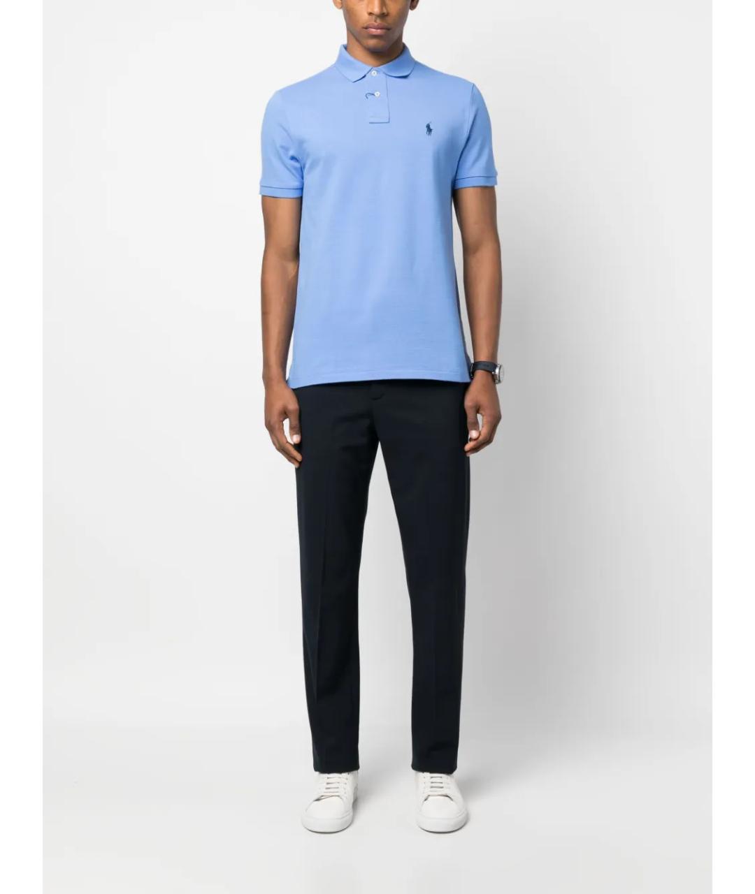 POLO RALPH LAUREN Голубое хлопковое поло с коротким рукавом, фото 2