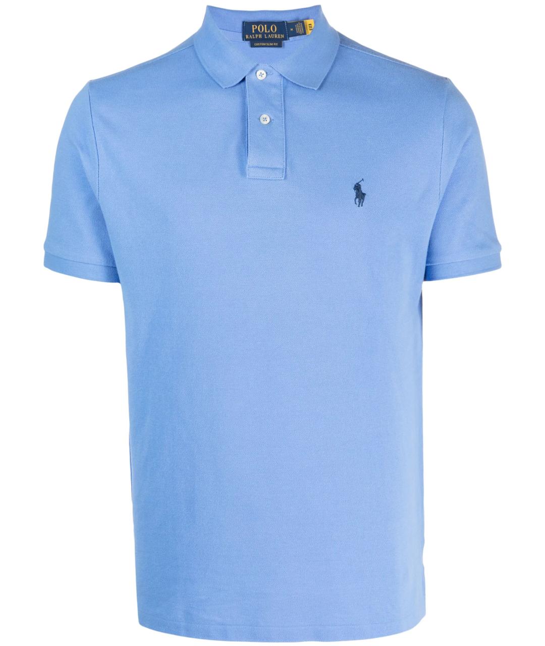 POLO RALPH LAUREN Голубое хлопковое поло с коротким рукавом, фото 1