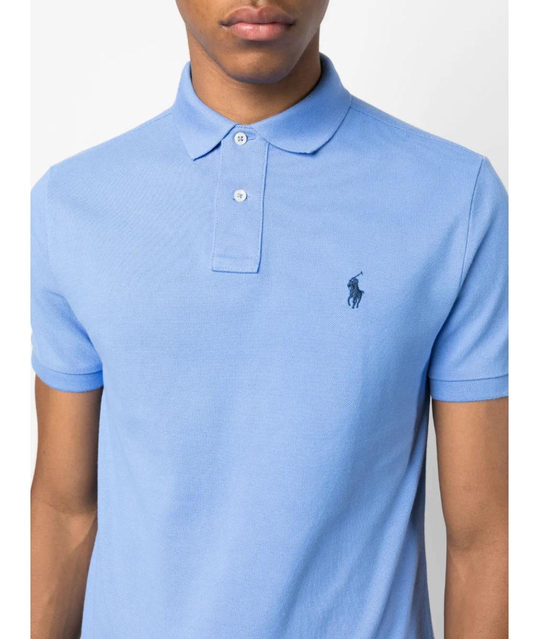 POLO RALPH LAUREN Голубое хлопковое поло с коротким рукавом, фото 5