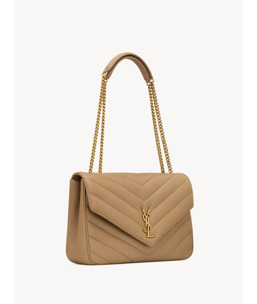 SAINT LAURENT Бежевая кожаная сумка через плечо, фото 7