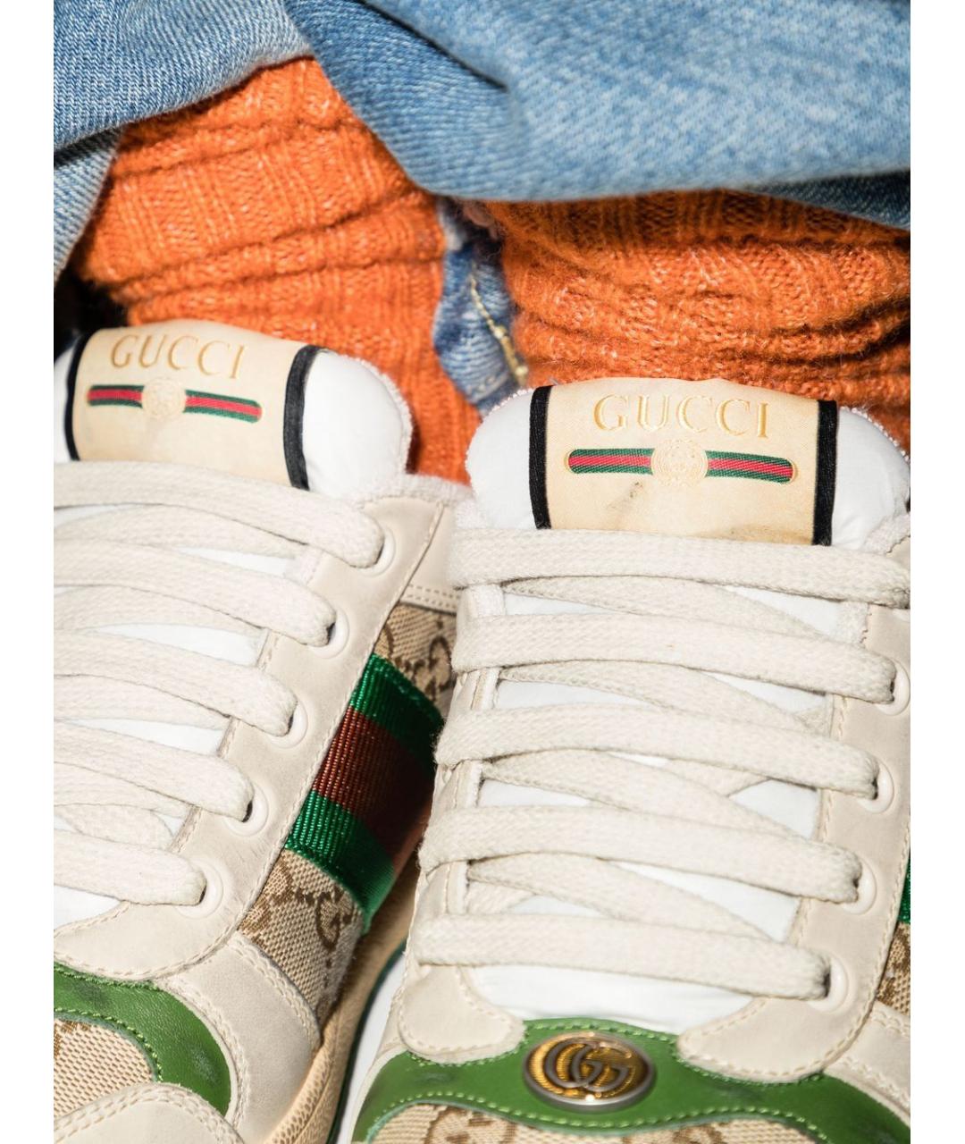 GUCCI Бежевые кожаные кроссовки, фото 5