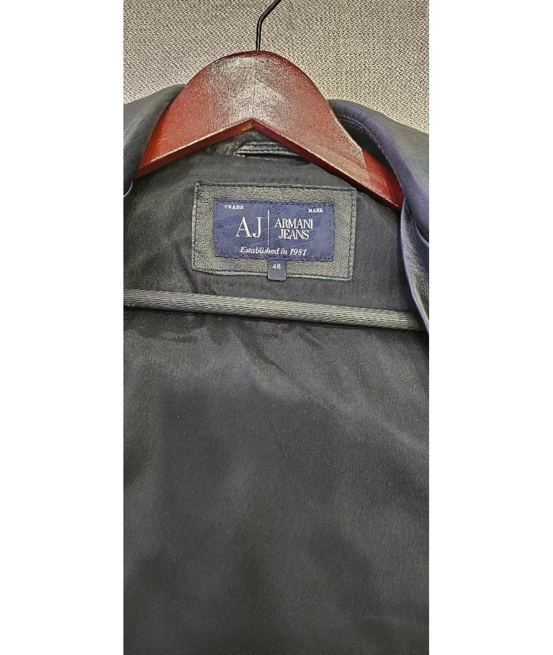 ARMANI JEANS Черная кожаная куртка, фото 5