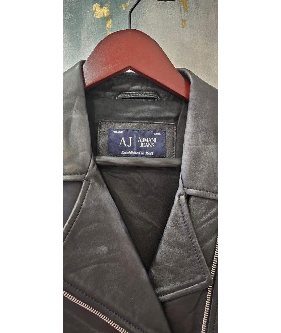 ARMANI JEANS Черная кожаная куртка, фото 3