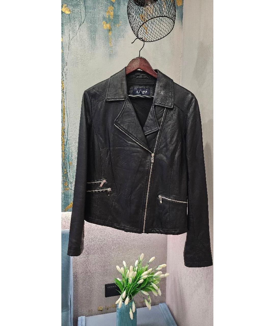 ARMANI JEANS Черная кожаная куртка, фото 10