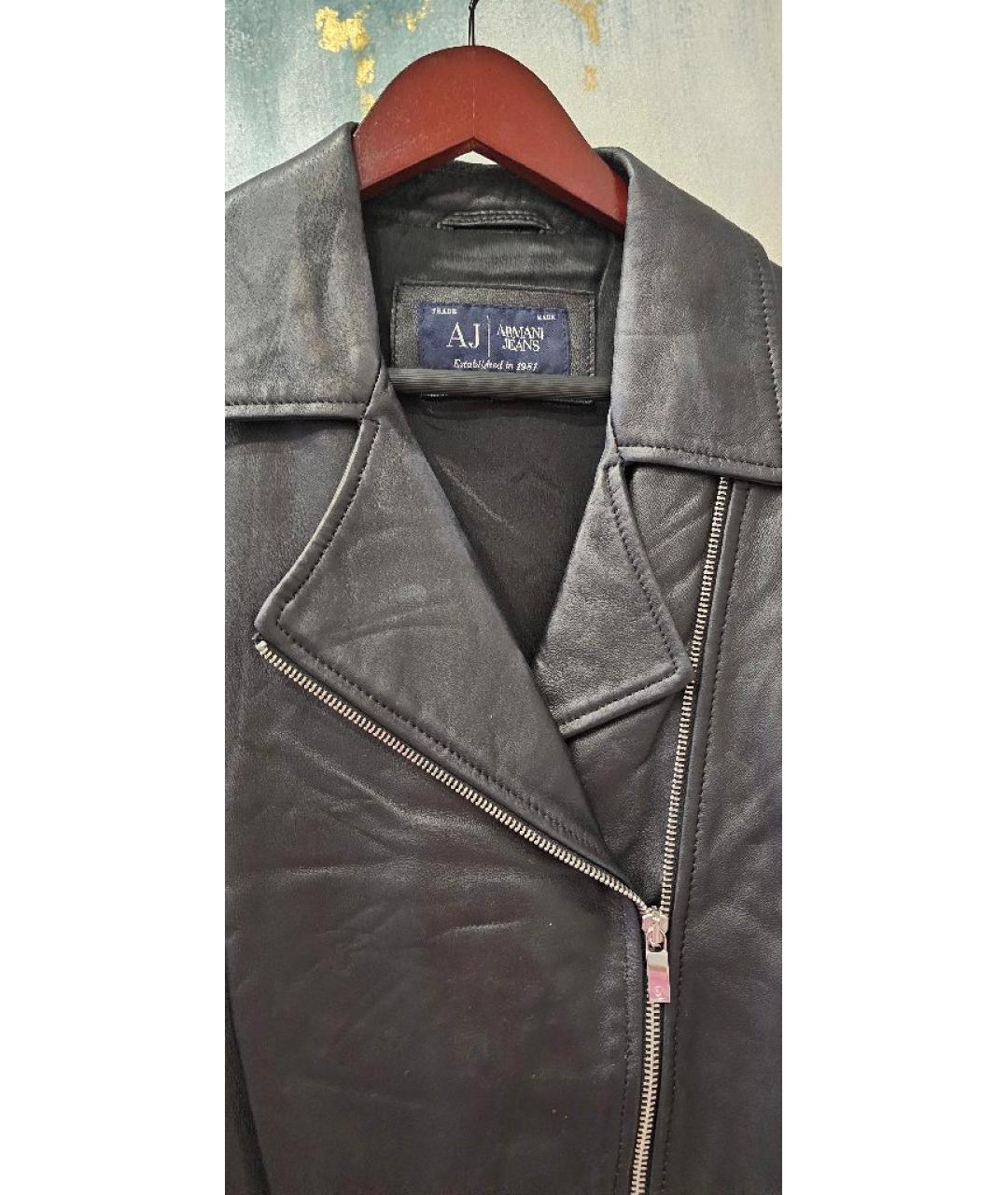 ARMANI JEANS Черная кожаная куртка, фото 4