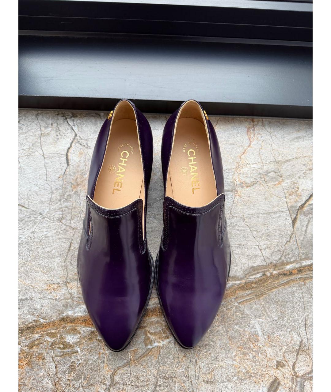 CHANEL Фиолетовые кожаные лоферы, фото 3
