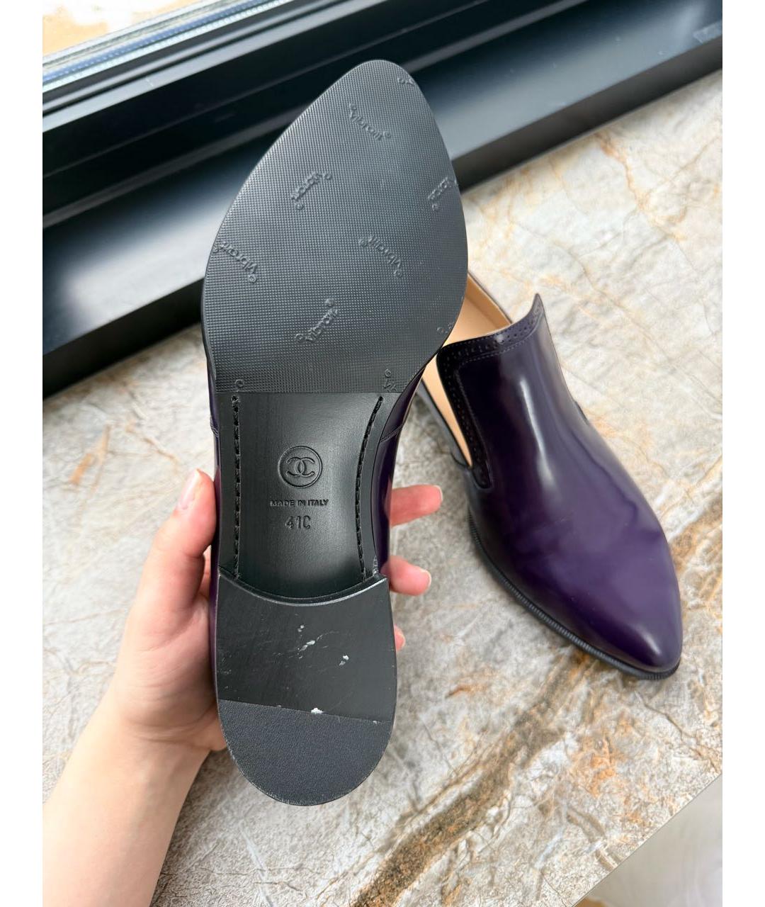 CHANEL Фиолетовые кожаные лоферы, фото 5