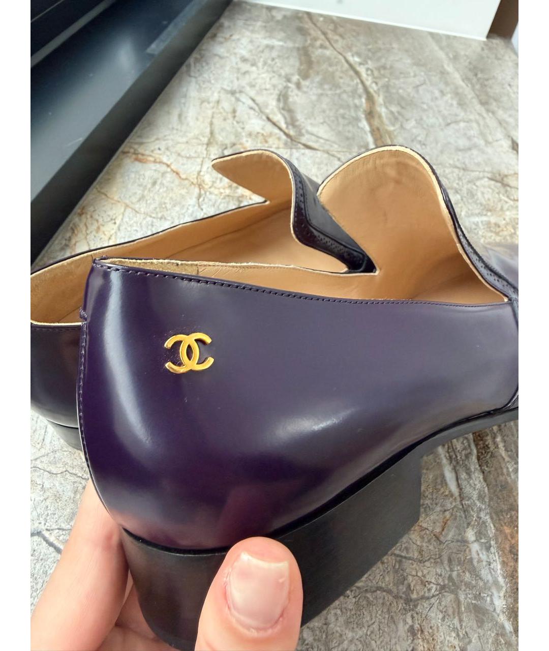 CHANEL Фиолетовые кожаные лоферы, фото 6