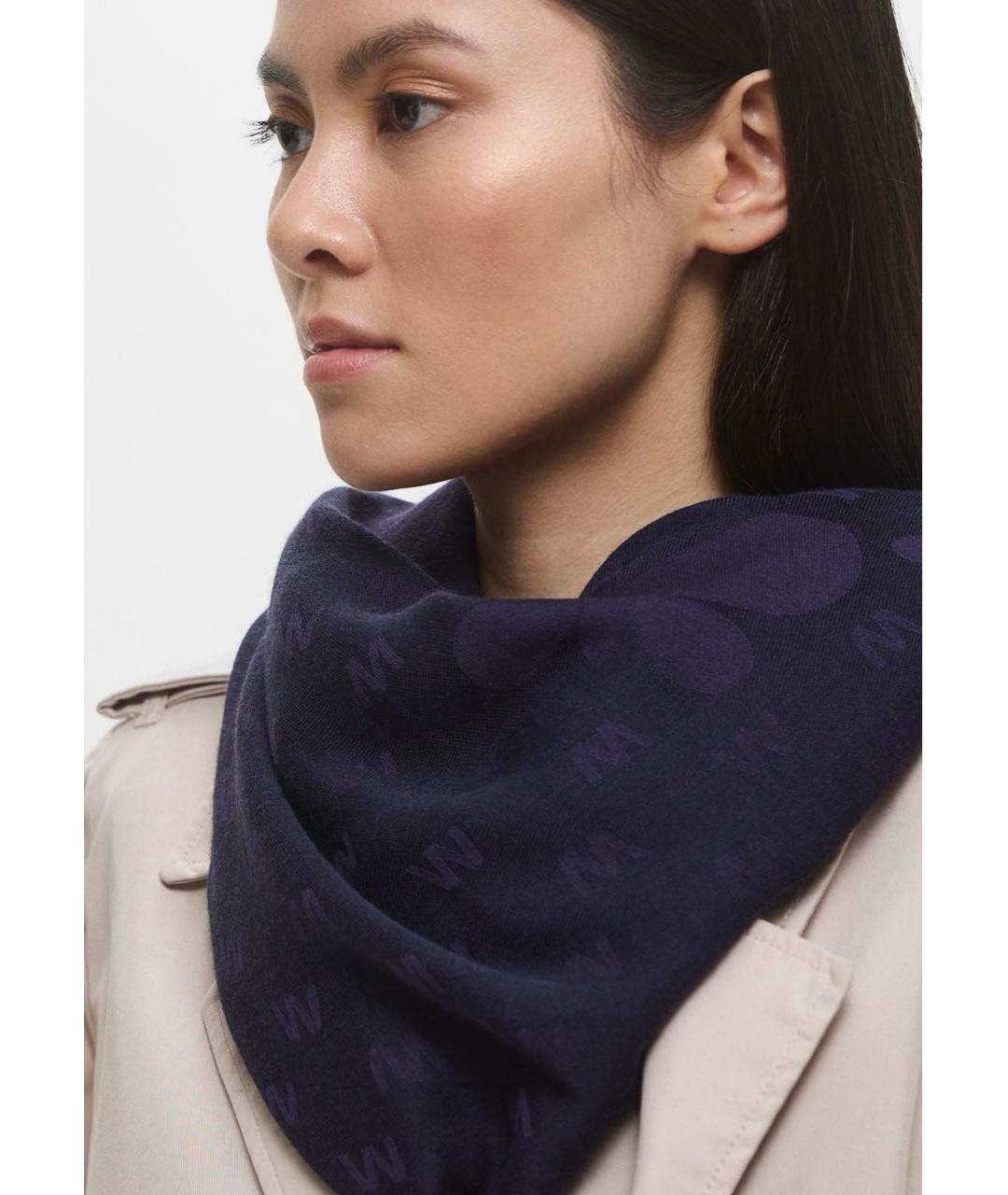 WEEKEND MAX MARA Темно-синий шерстяной шарф, фото 2