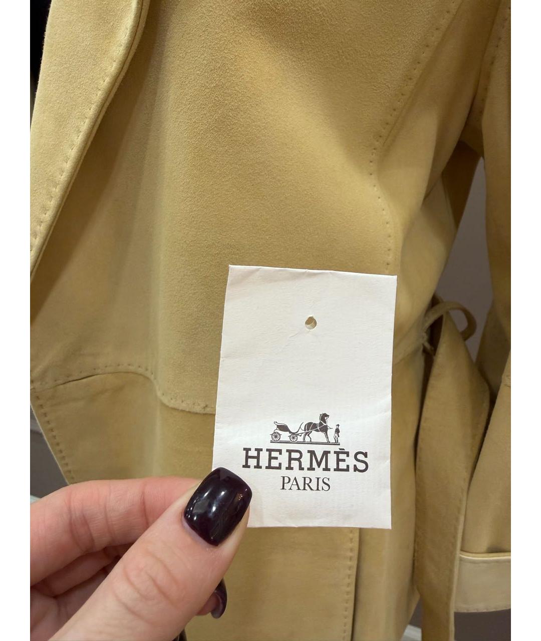 HERMES Желтое замшевое пальто, фото 8