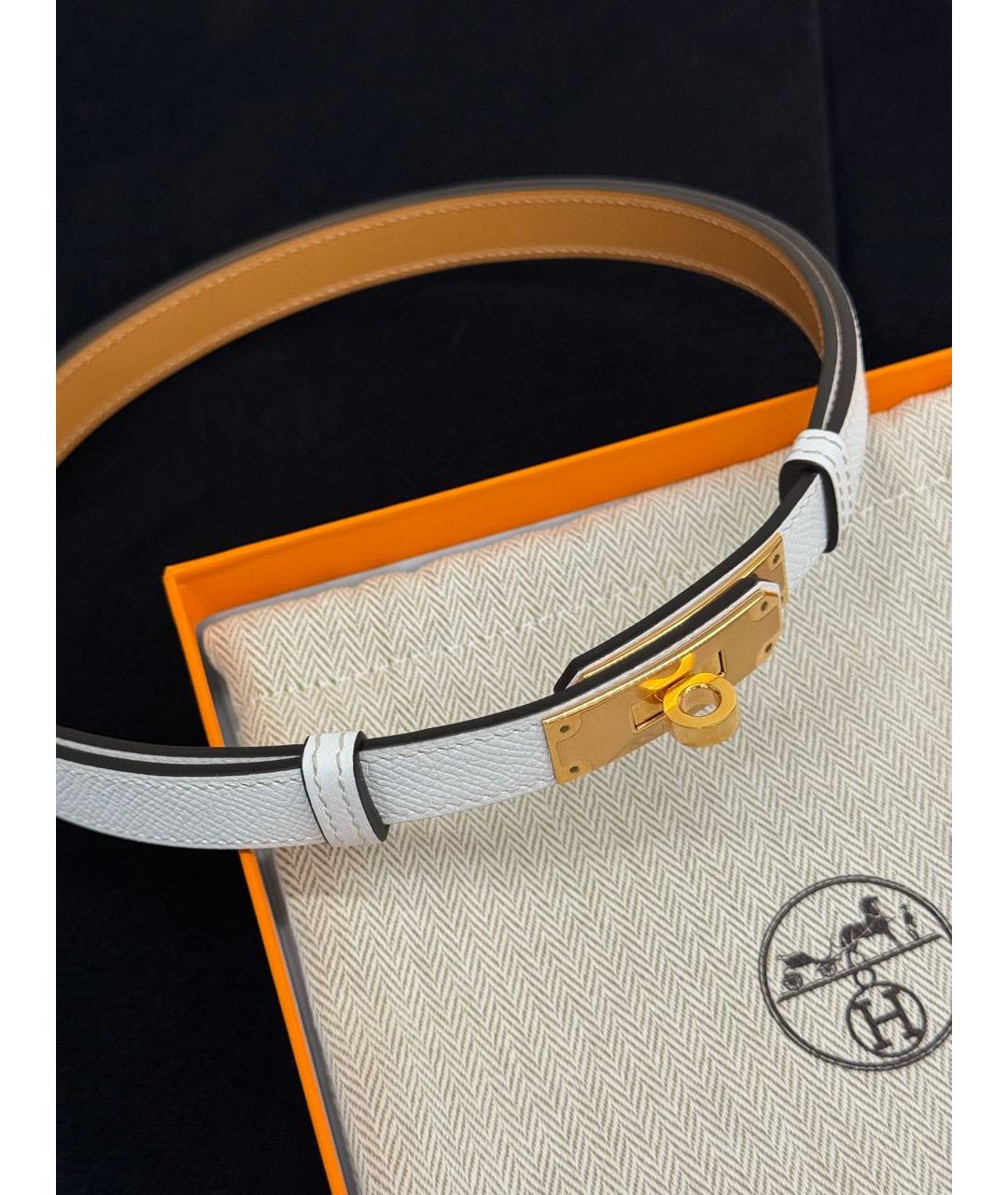 HERMES Белый кожаный ремень, фото 3