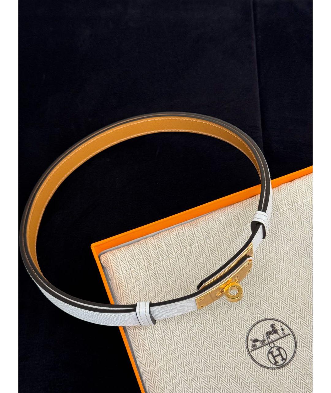 HERMES Белый кожаный ремень, фото 2