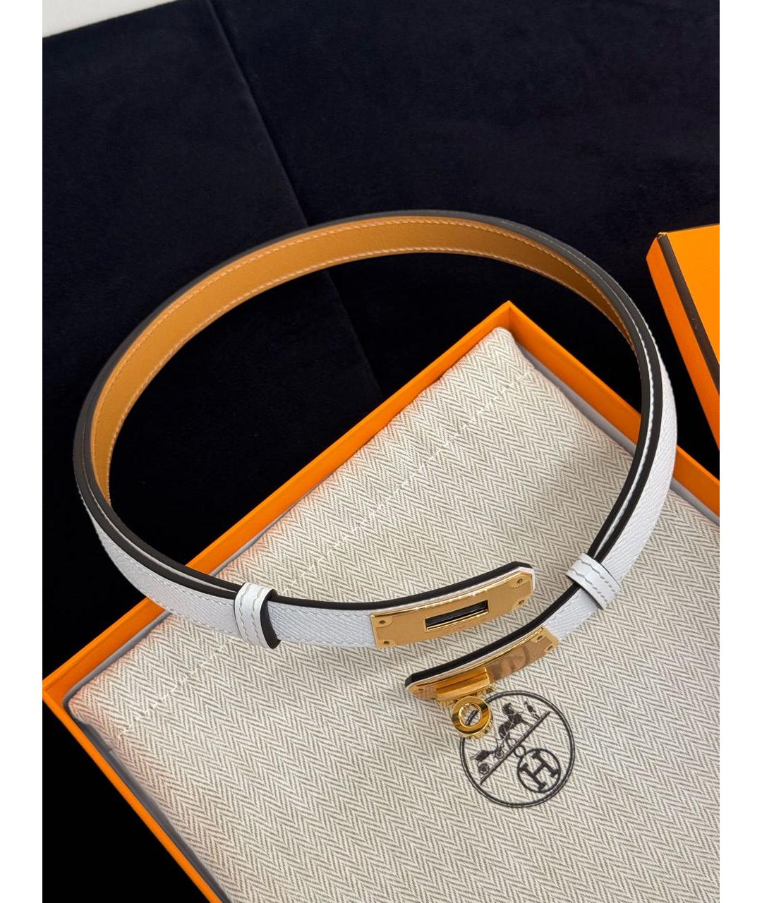 HERMES Белый кожаный ремень, фото 4