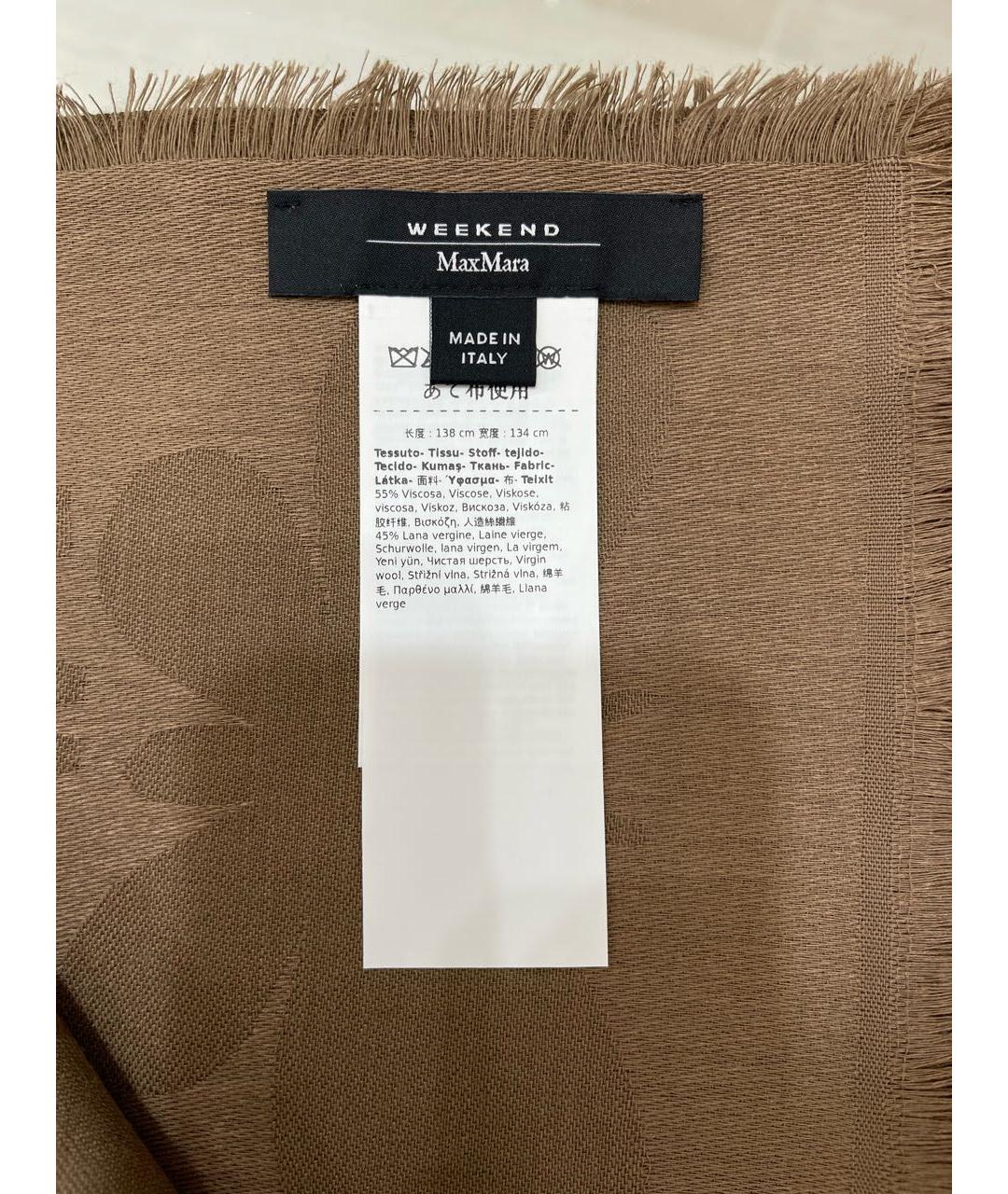 WEEKEND MAX MARA Коричневый шерстяной шарф, фото 3