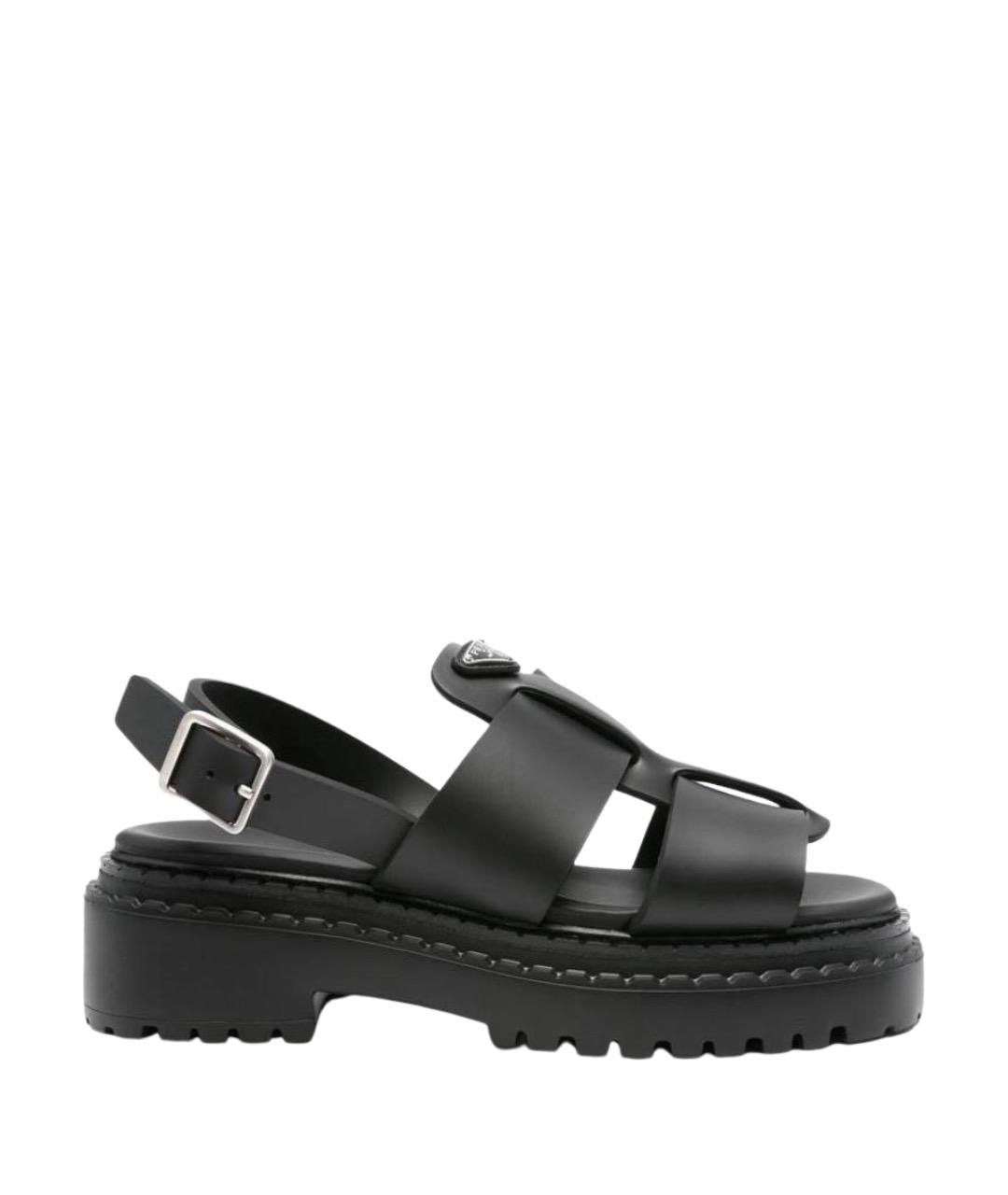 PRADA Черные кожаные сандалии, фото 1