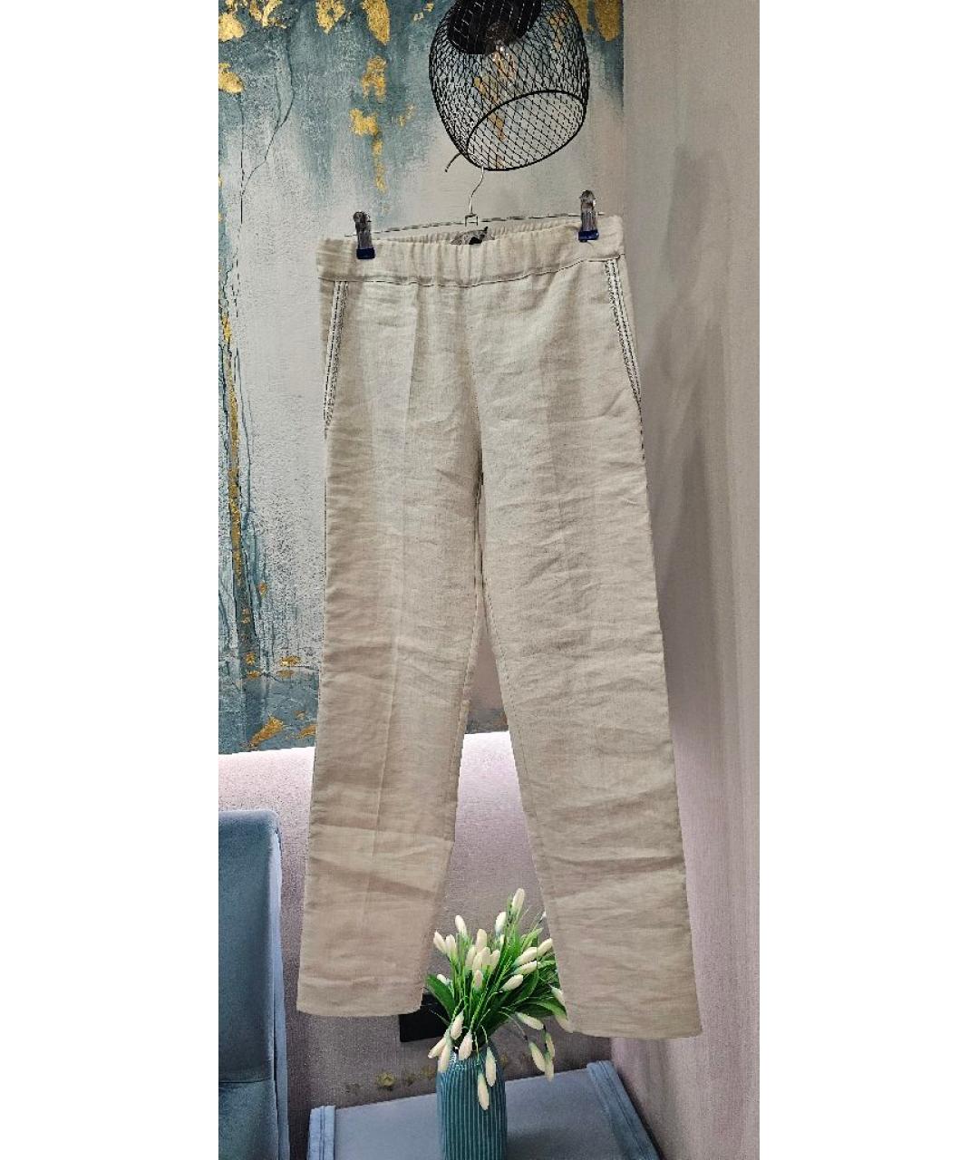 D.EXTERIOR Бежевые льняные прямые брюки, фото 8