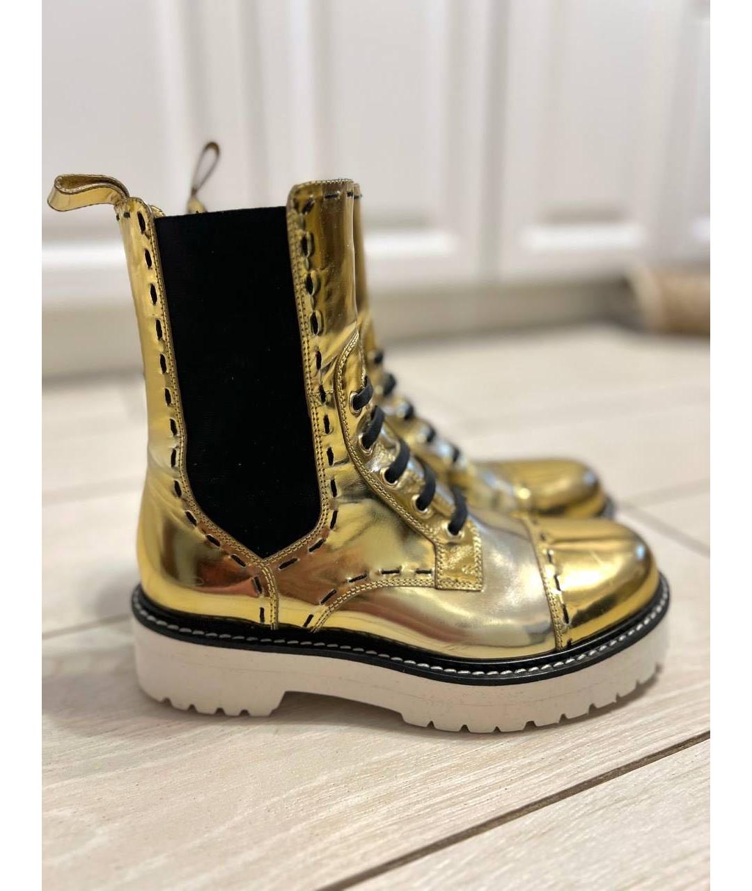 DOLCE&GABBANA Золотые кожаные ботинки, фото 8